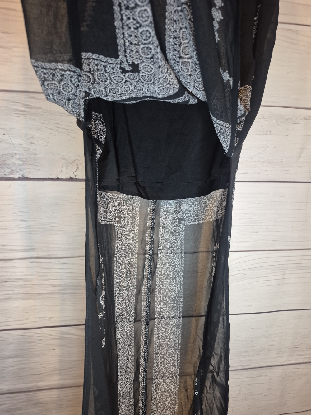 Madewell '2013' Black Boho Maxi Skirt with Geometric Print Double Slit Large - Picture 6 of 12